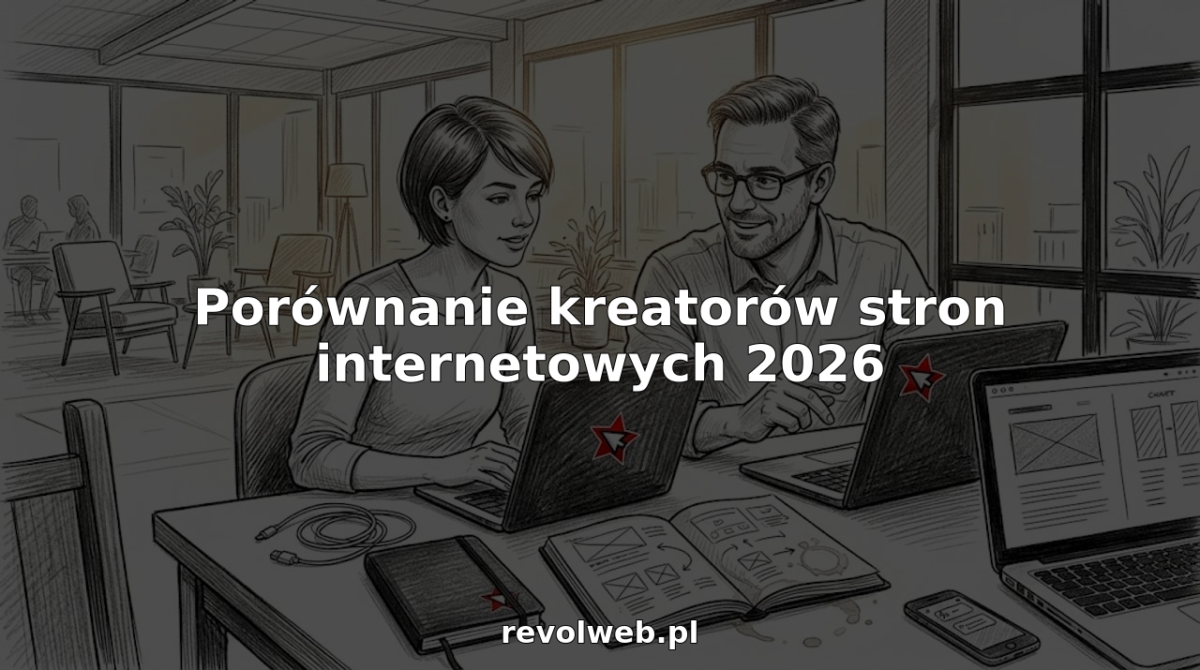 Dwóch projektantów stron internetowych porównuje różne narzędzia do tworzenia witryn podczas wspólnej pracy w biurze.