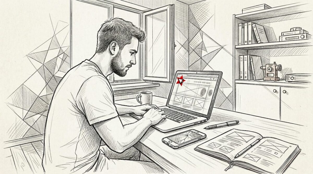 Projektant sprawdza działanie strony internetowej, pracując z domu.